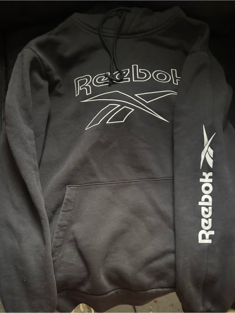 Reebok Men's Black Hoodie with White Logo